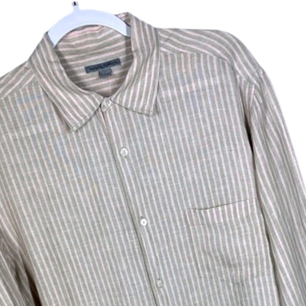 MARTIN GORDON Men's Long Sleeve Striped Linen Button‎ Down Shirt Size L